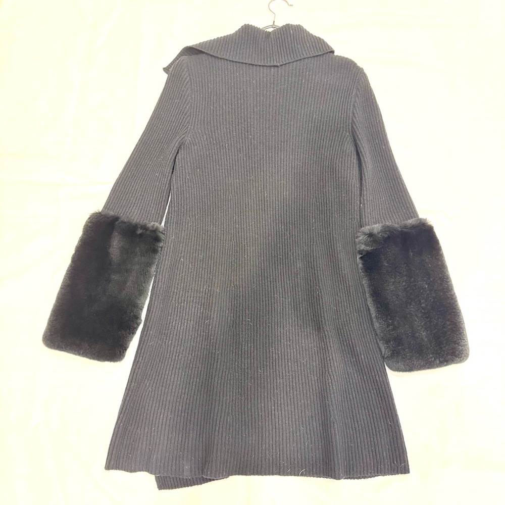MaxMara Black Cashmere/Wool/Leather Zip Up Sweater Coat W Fur Sleeves, Sz Medium - Picture 2 of 11
